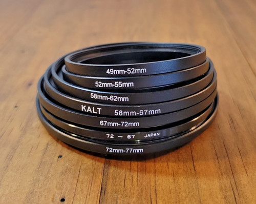 Lot of 7 Camera Lens Step-Up Step-Down Adapter Rings Mixed Sizes Filter Adapters
