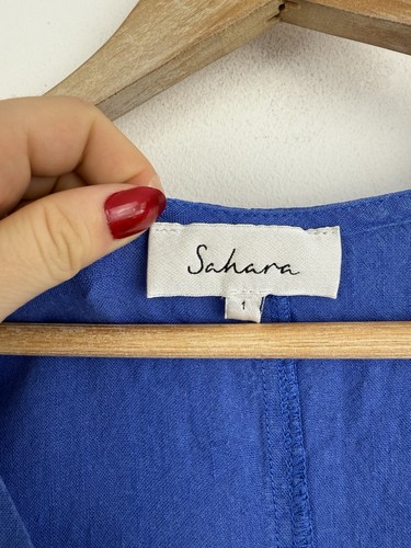 Sahara Jumpsuit Size 1 Uk 10 12 Blue 100% Linen One Piece Wide Leg Pockets - Picture 7 of 9