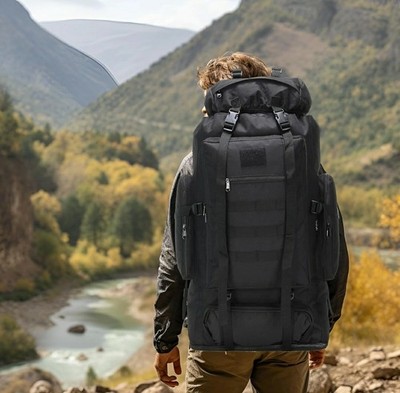 Hiking Backpack for Men 70L Camping Backpack Military black Rucksack Molle
