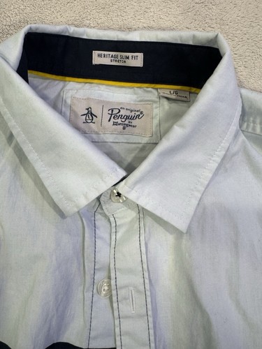 Original Penguin Shirt Sz Large Blue Striped Button Down Short Sleeve - Picture 2 of 3