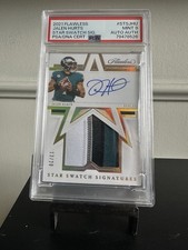 JALEN HURTS 2021 PANINI FLAWLESS STAR SWATCH ONCARD AUTOGRAPH / 20 PSA 9