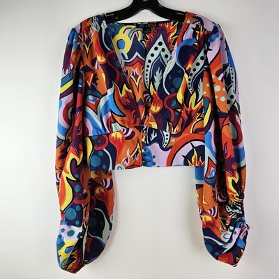 LOVE X DESIGN Top Blouse Shirt Festival LS M Balloon Sleeve Cropped Boho Artsy