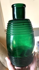 NICE DARK EMERALD GREEN COLORED BARREL PICKLE BOTTLE MARKED "D" 1880'S ERA L@@K