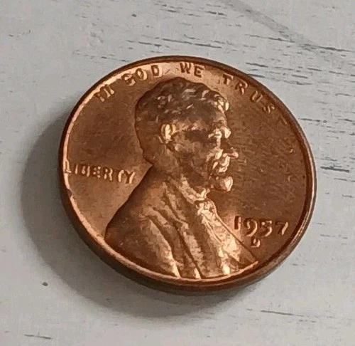 1957-D AU Red Lincoln Wheat Cent ~ Free Shipping! #1