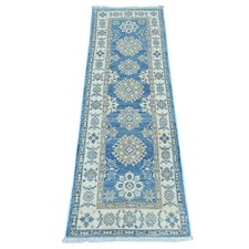 2'x5'8" Blue Vintage Look Kazak Tribal Motif Hand Knotted Wool Runner Rug 22015