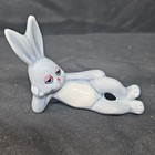 Blue Glazed Ceramic Reclining Rabbit Figurine with Hole, Approx 3 in — photo 1