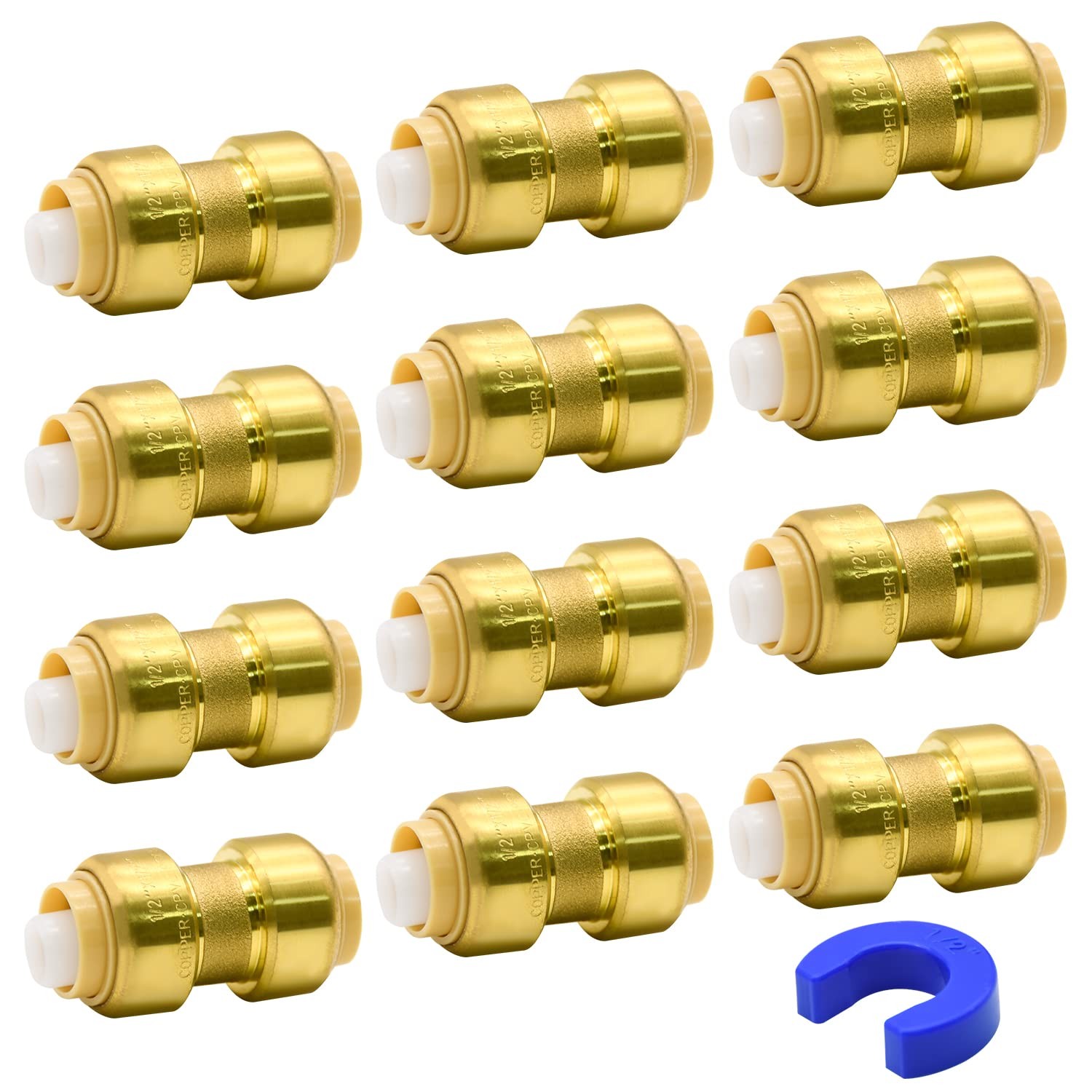 12 PCS 1/2 Inch Push to Connect Straight Coupling Pushfit Plumbing Fitting