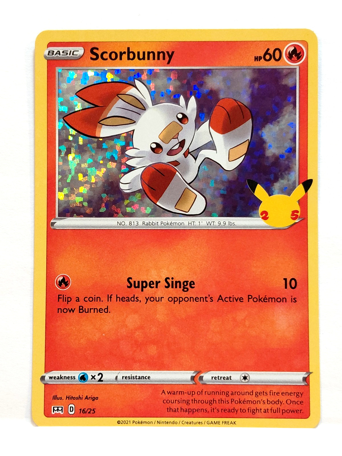 2021 POKEMON SCORBUNNY 16/25 BASIC HOLO CARD