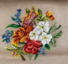Vintage Needlepoint Canvas Preworked Floral Dritz Madeira 26 x 26 Design 10 x 11