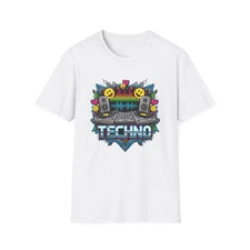 Techno Music Raver Tees DJ Mixer Speakers Turntable EDM Dance Rave Party T-Shirt