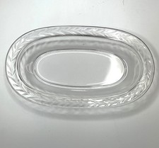 Fostoria Holly Clear 8” Oval Glass Pickle Dish Serving Platter With Etched Leaf 