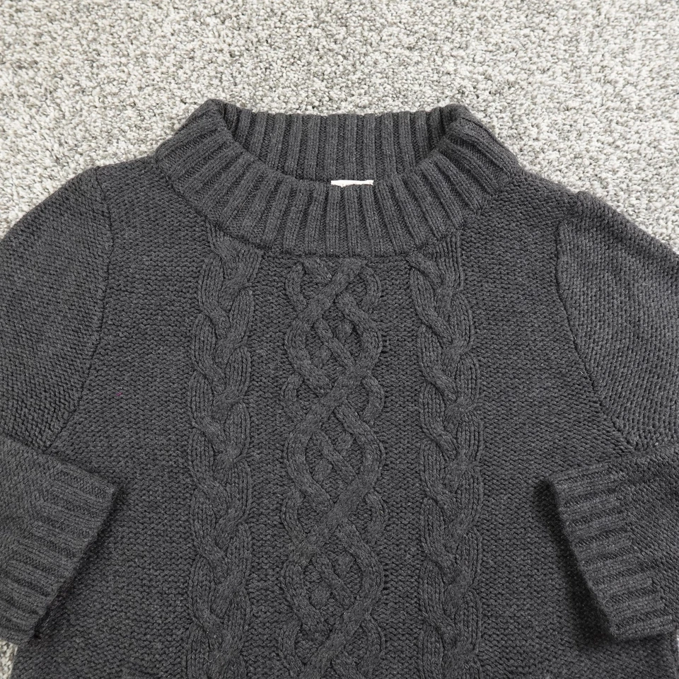 Suéter J Crew Para Mujer M Gris Lana Cachemira Aran Cable Tejido Pescador Cuello Redondo Foto 3 de 4