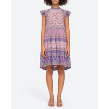 SEA New York Bianca Tunic Dress Sz 2 Violet Cotton Floral Ruffle Flutter Sleeve