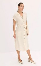 FREEMANS Tie Waist Shirt Dress in Sand UK 14 (fmn74-3)
