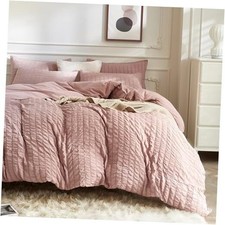 Duvet Cover Queen Size, 3pcs Washed Microfiber Queen 90" 90" Smokey Pink