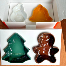 Set of 4 LE CREUSET Mini Christmas Dish Bowls Bell Tree Snowman Gingerbread NEW