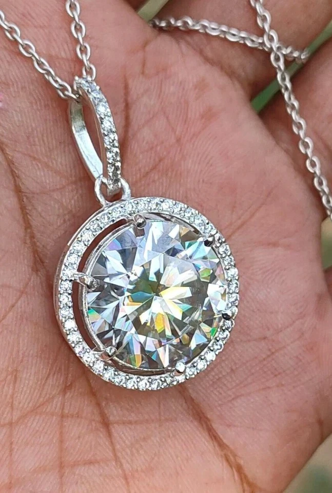 РЕДКИЙ сертифицированный белый обработанный кулон-солитер с бриллиантом 10,50 карата серебро 925 пробы - Изображение 4 из 4