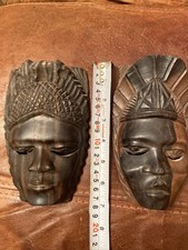 2 X Small Hand Carved Ebony? Hard Wood African Tribal Mask Wall Art Collectible