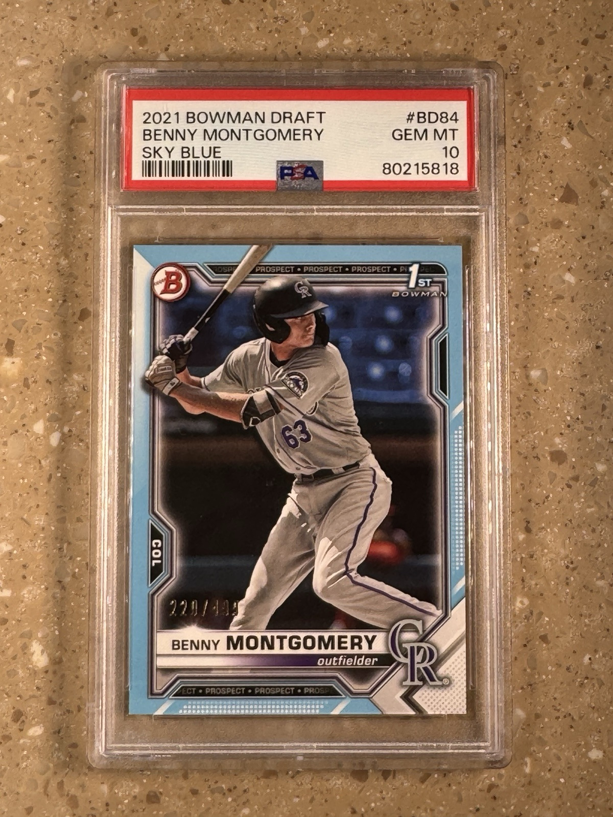 PSA 10 BENNY MONTGOMERY 1st Bowman 2021 Bowman SKY BLUE RC GEM MINT /499