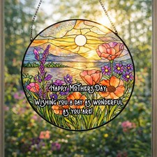 Happy Mothers Day Stained Glass Suncatcher Sunset Floral Window Hanging Mom Gift