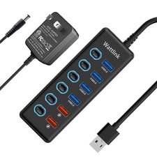 Powered USB 3.0 Hub 6 Ports Hub Splitter with Power Adapter 4 Data Ports 2 ...