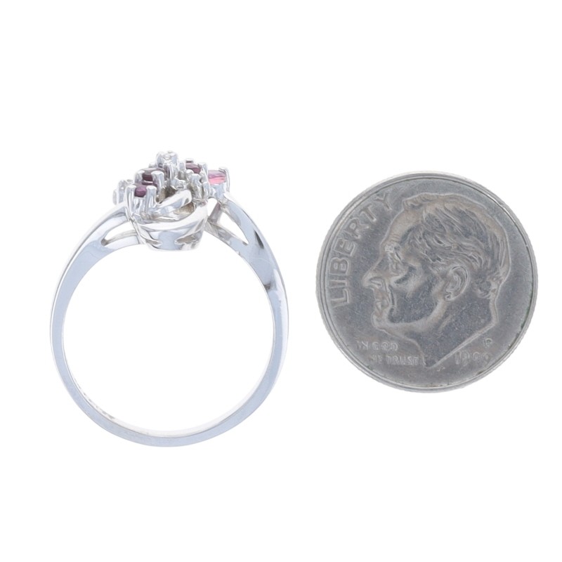 White Gold Ruby Diamond Cluster Bypass Ring - 10k… - image 5