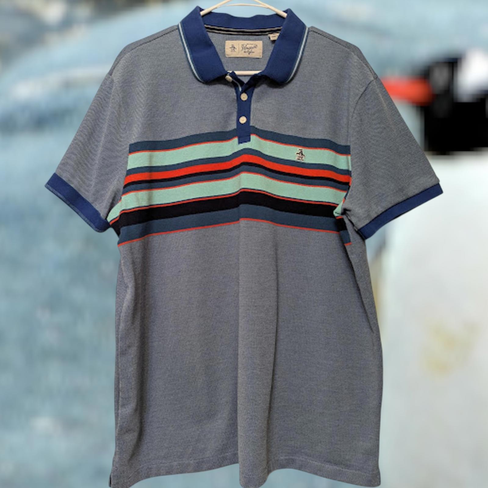 's Denim Blue Polo Shirt Xxl Orange Striped