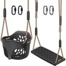 SELEWARE 2-in-1 Swing Set Black High Back Bucket Toddler Swing Flat Kids Swing