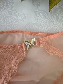 VICTORIA'S SECRET M DREAM ANGELS BUTTERFLY CHARM BLING RUCHED PEACH PANTIES NWT