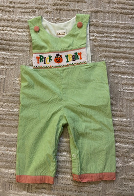Halloween Jack o Lantern Pumpkin Fall Green Orange Gingham Baby Jumper 12 Months