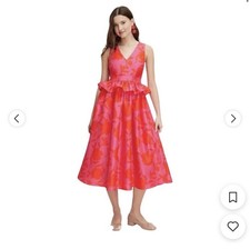 New Kate Spade x Target Womens Classic Rose Peplum Midi Dress Pink/Red Size 0