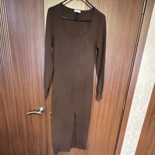 Waverleigh M Brown Knit Midi Sweater Dress Long Sleeve Scoop Neck Pullover