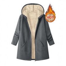 Women's Solid-Color Fleece-Lined Warm Mid-Length Hooded Coat