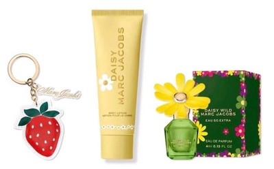 Marc Jacobs 3 Pc Gift Set Daisy Wild EDP Mini, Daisy Lotion &Strawberry Keychain