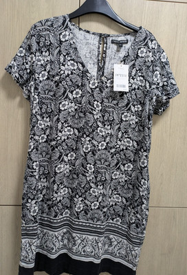 NEXT Petite BLACK/White FLORAL  LINEN Dress Size 12P NEW WITH TAG RRP £32.00
