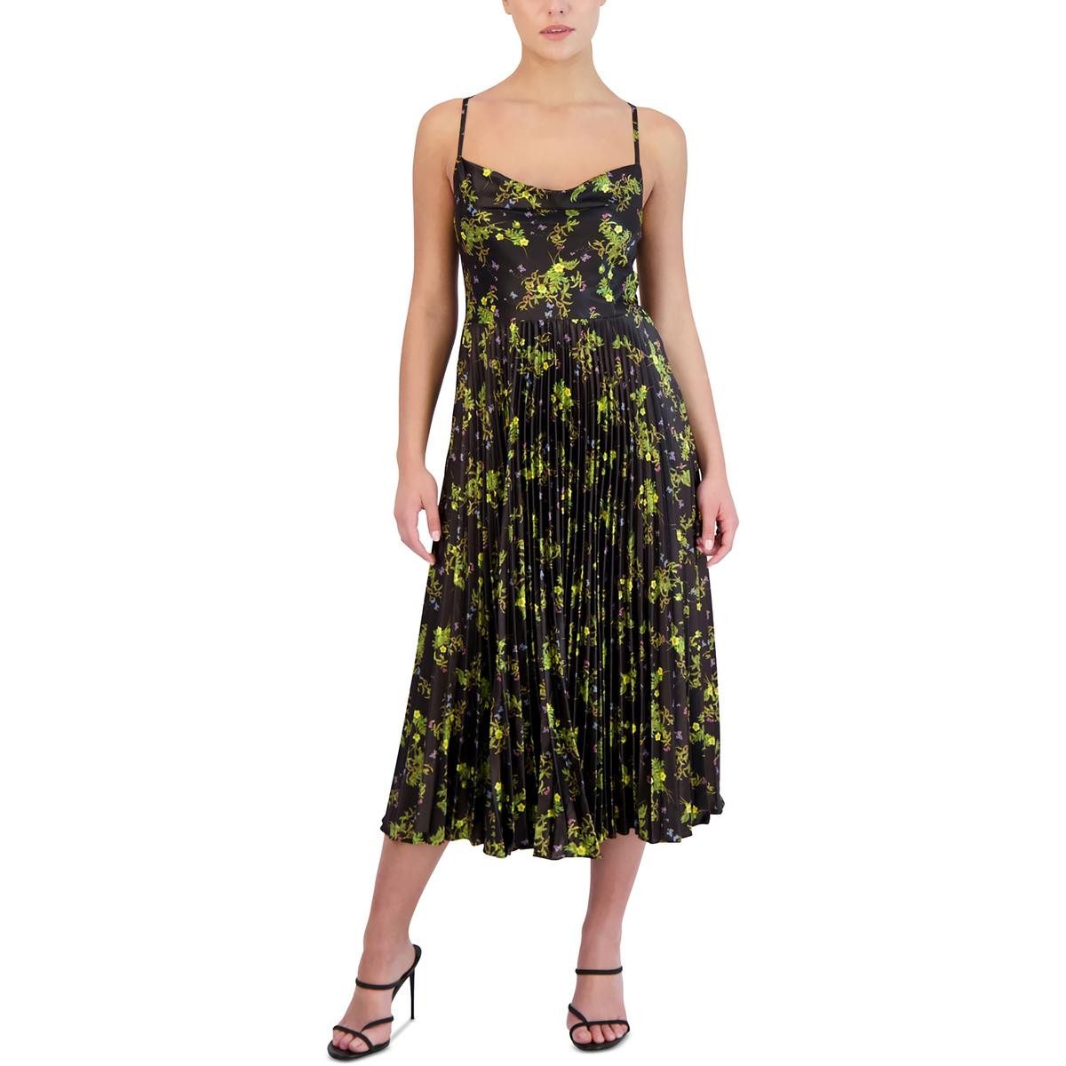 Женское черное миди-платье с цветочным принтом Laundry by Shelli Segal 10 BHFO 1349