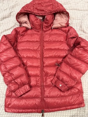 Moncler Longue Saison Pink Down Jacket Hooded Womens Size 0 Authentic