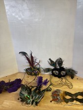 Vintage Lot Of Mardi Gras Eye Mask w Purple  Peacock Feathers Fancy Dress