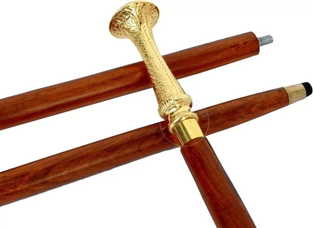 Medieval Antique Solid Brass Long Head Handle Wal… - image 3