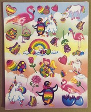 Vintage Lisa Frank Markie Penguins Flamingos Easter Sticker Sheet S235
