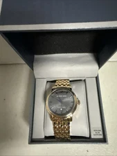 Geoffrey Beene Blue Sapphire Mens Watch GBB0005GD Gold Band