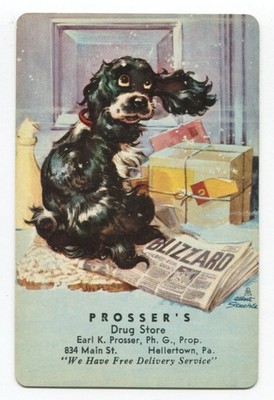 Vintage Single Swap Playing Card Butch Dog Cocker Spaniel Prosser's Drug Store