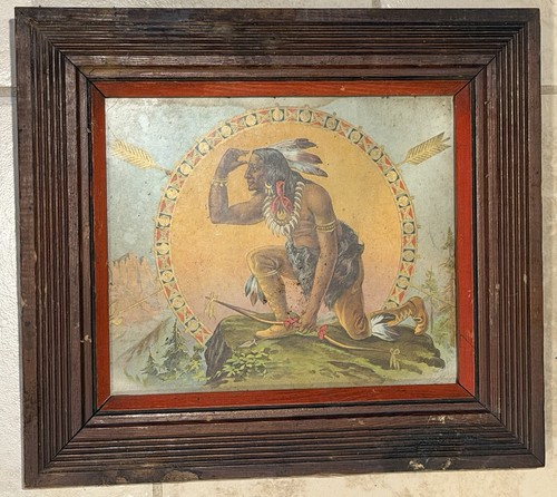 Early 1900’s Framed Native American Indian Archer Print 13x12 *stain