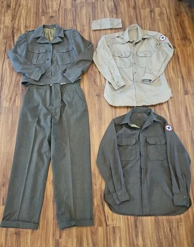WW2 Korean US Army Ike Jacket Mens Uniform Buttoned Pants, Wool Top Military LOT