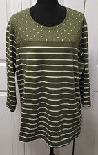 KIM ROGERS 100% Soft Cotton 3/4 Sleeve Knit Pullover Polka-Dot Avocado Green-1X