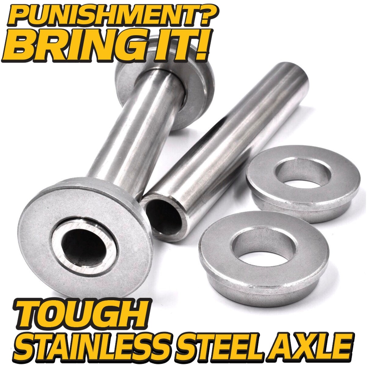 2 Kits) Stainless Steel Axle Upgrade & Bushings for Husqvarna