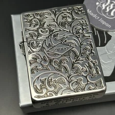 Zippo Oil Lighter 1935 Vintage model Silver Double-sided Arabesque Replica New