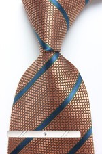 New Classic Striped Blue Brown JACQUARD WOVEN 100 Silk Men's Necktie Tie