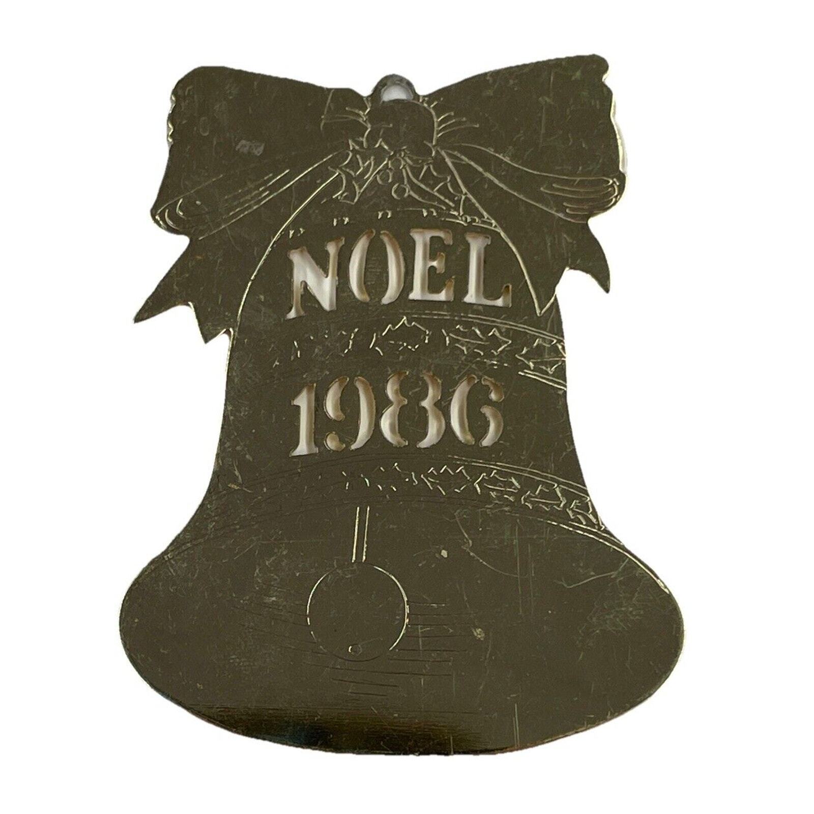 Noel 1986 Etched Brass Christmas Bell Ornament