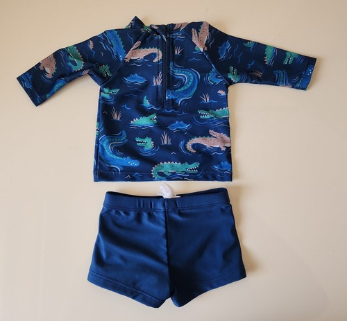 PureBaby Nile Crocodiles Printed Long Sleeve Rash Vest & Trunk Set Size 000 0-3M - Picture 5 of 7